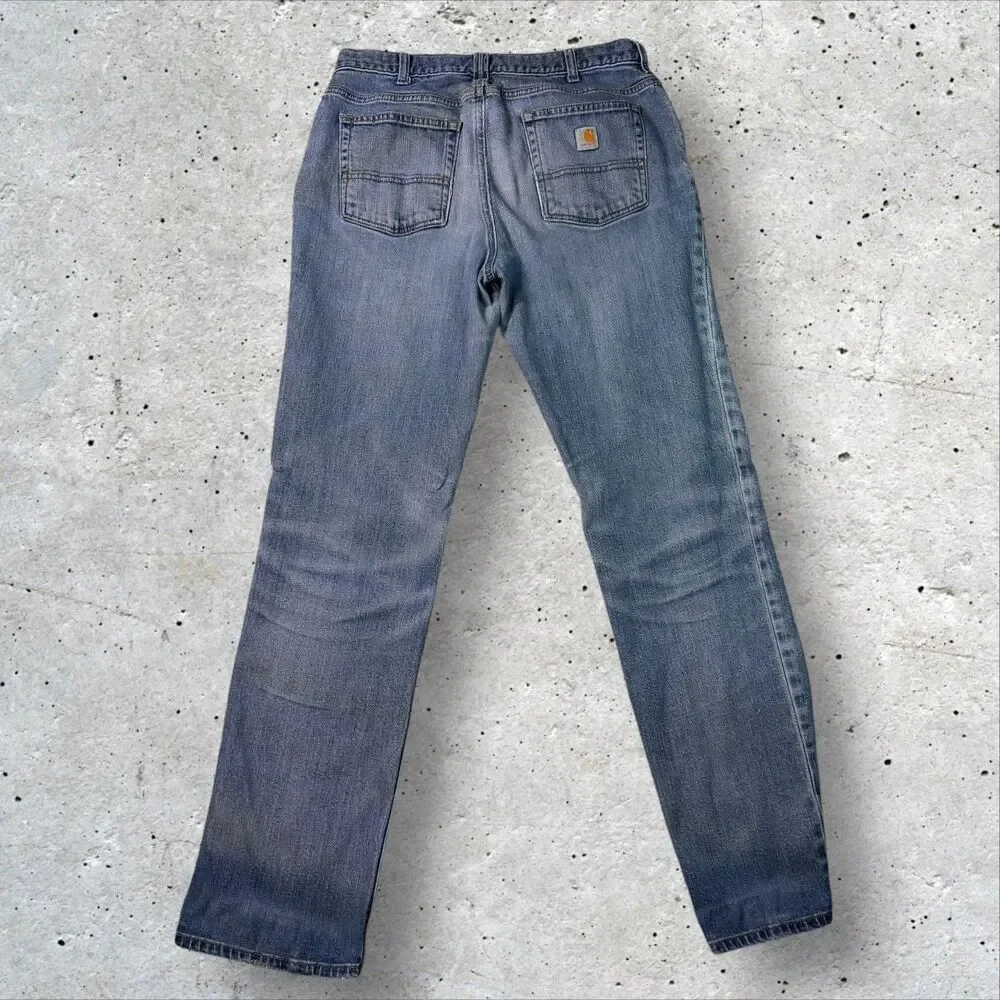 Carhartt Loose Fit Jeans Men’s 12 Tall Blue Denim Straight Workwear Distressed